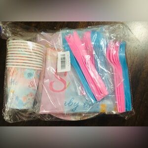 Elephant gender reveal she or he what will be tablewares set pink blue.71 pcs